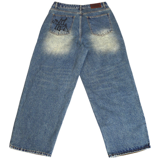 Mud wash blue baggy denim