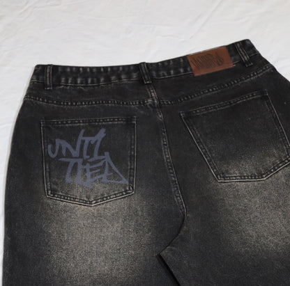 Black mud wash baggy denim