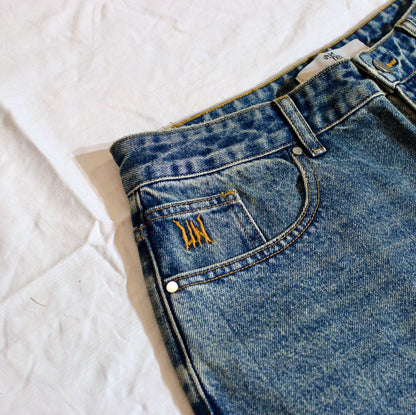 Mud wash blue baggy denim