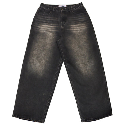 Black mud wash baggy denim