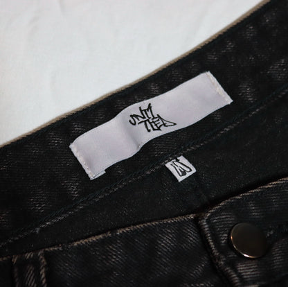 Black mud wash baggy denim