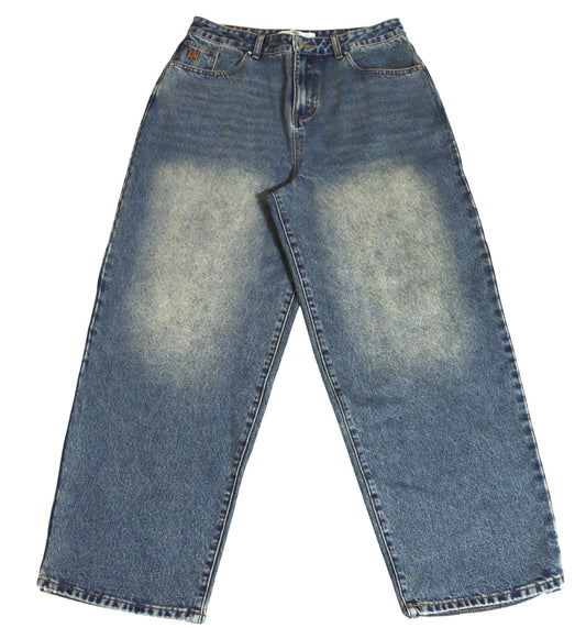 Mud wash blue baggy denim